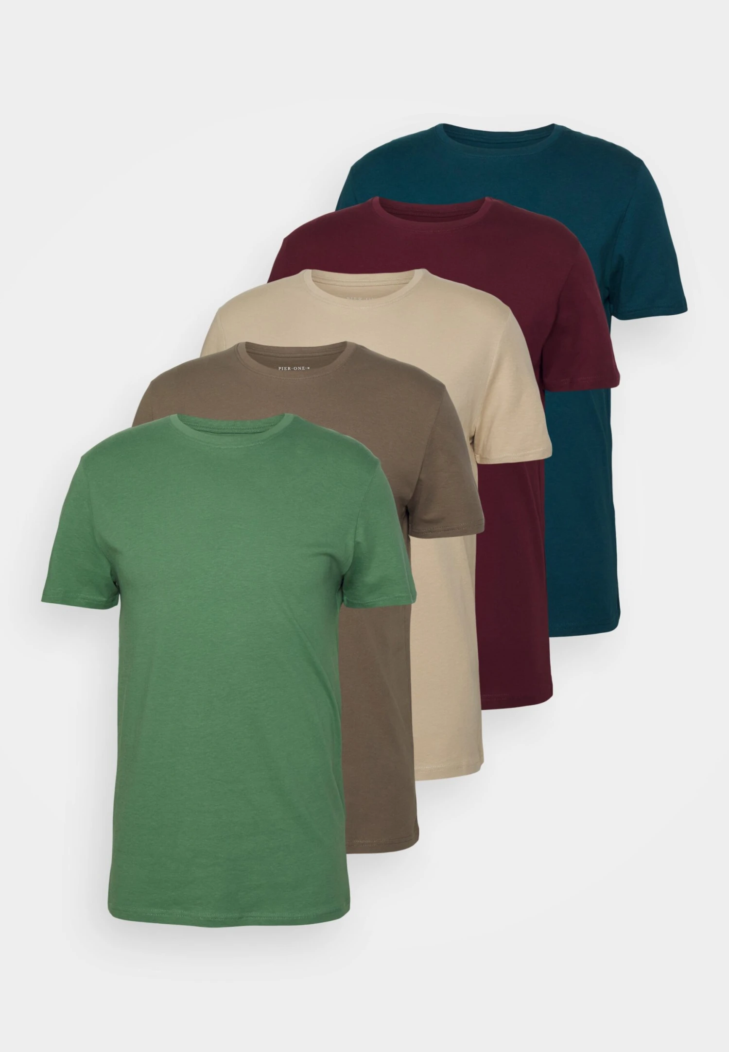Pier One 5 Pack - T-Shirts - Green/Beige/Khaki 1 Pier One 5 Pack - T-Shirts - Green/Beige/Khaki