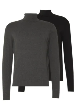 Pier One 2 Pack - Basic Turtleneck - Strikkegenser - Black/Mottled Dark Grey