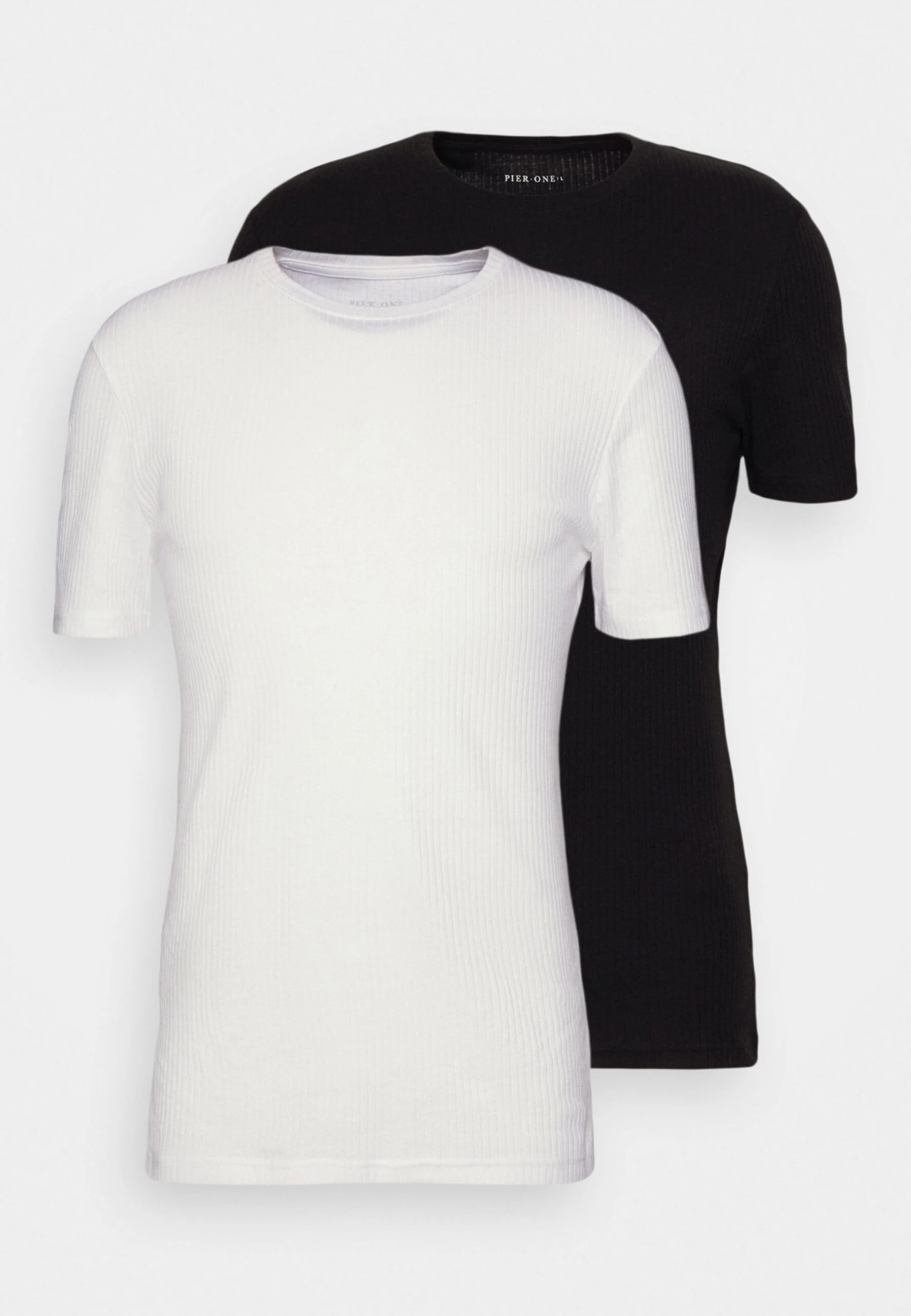 Pier One Slim Fit Ribbed T-Shirt 2 Pack - T-Shirts - White/Black 5 Pier One Slim Fit Ribbed T-Shirt 2 Pack - T-Shirts - White/Black - Bilde 5