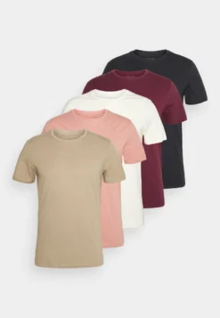 Pier One 5 Pack - T-Shirts - White/Beige/Bordeaux